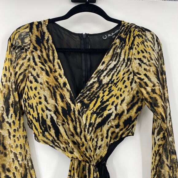 For Love & Lemons Good Times Leopard Print Cutout Mini Dress Long Bell Sleeve XS - Picture 6 of 11